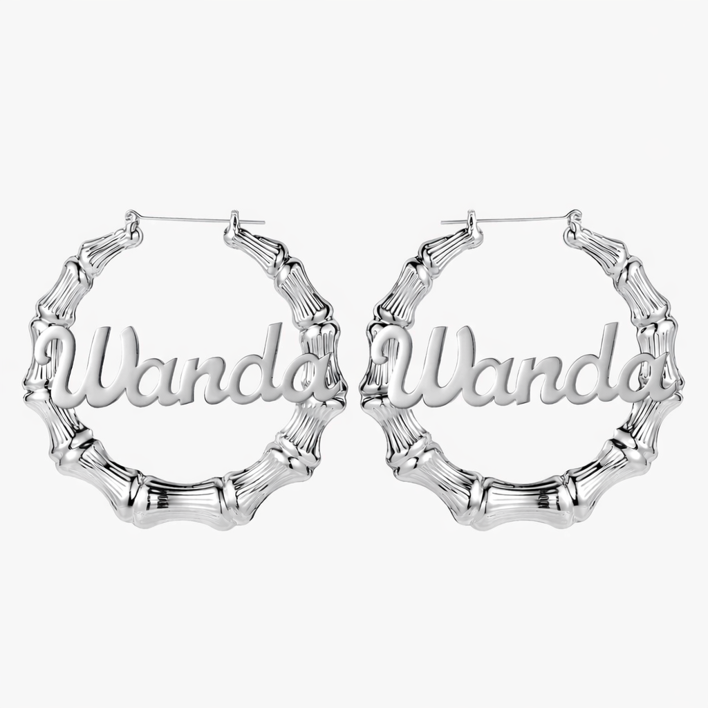 1.5 inch Bamboo Name Hoop Earrings