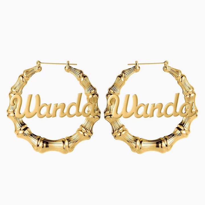 1.5 inch Bamboo Name Hoop Earrings