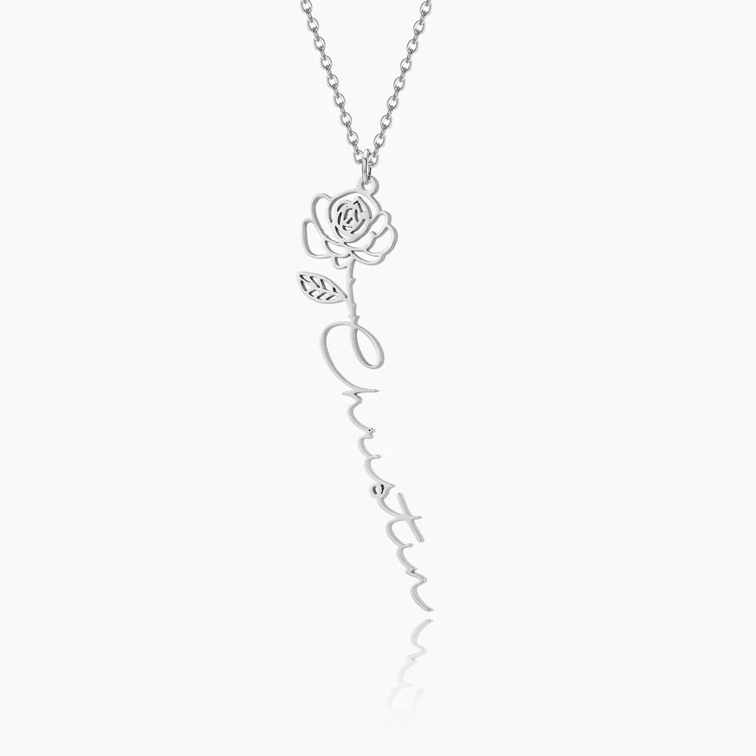 Name Necklace with Birthflower