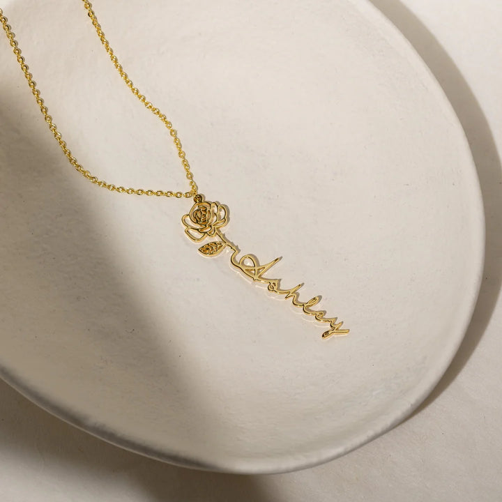 Name Necklace with Birthflower