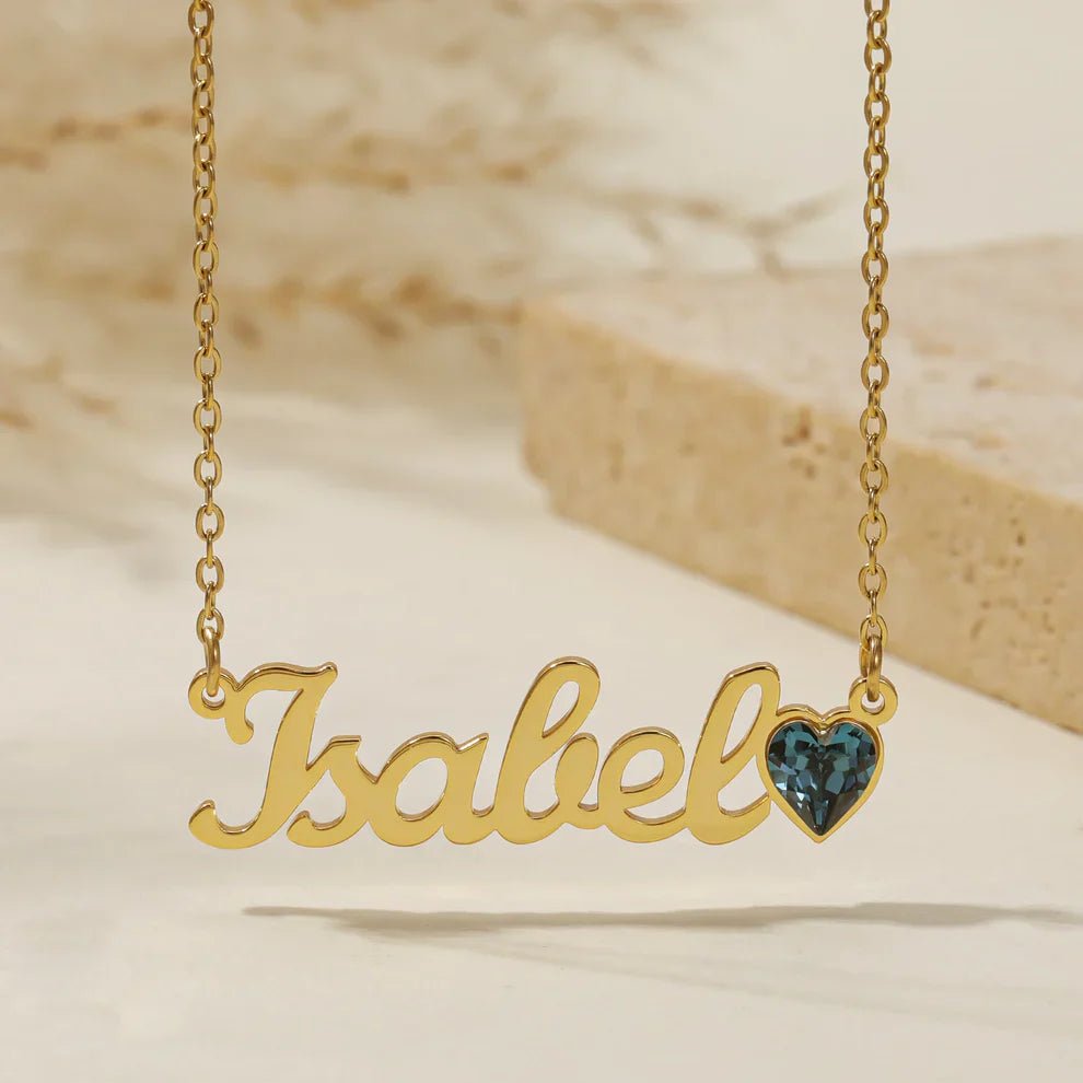 Birthstone Heart Name Necklace