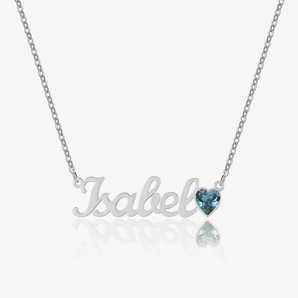 Birthstone Heart Name Necklace