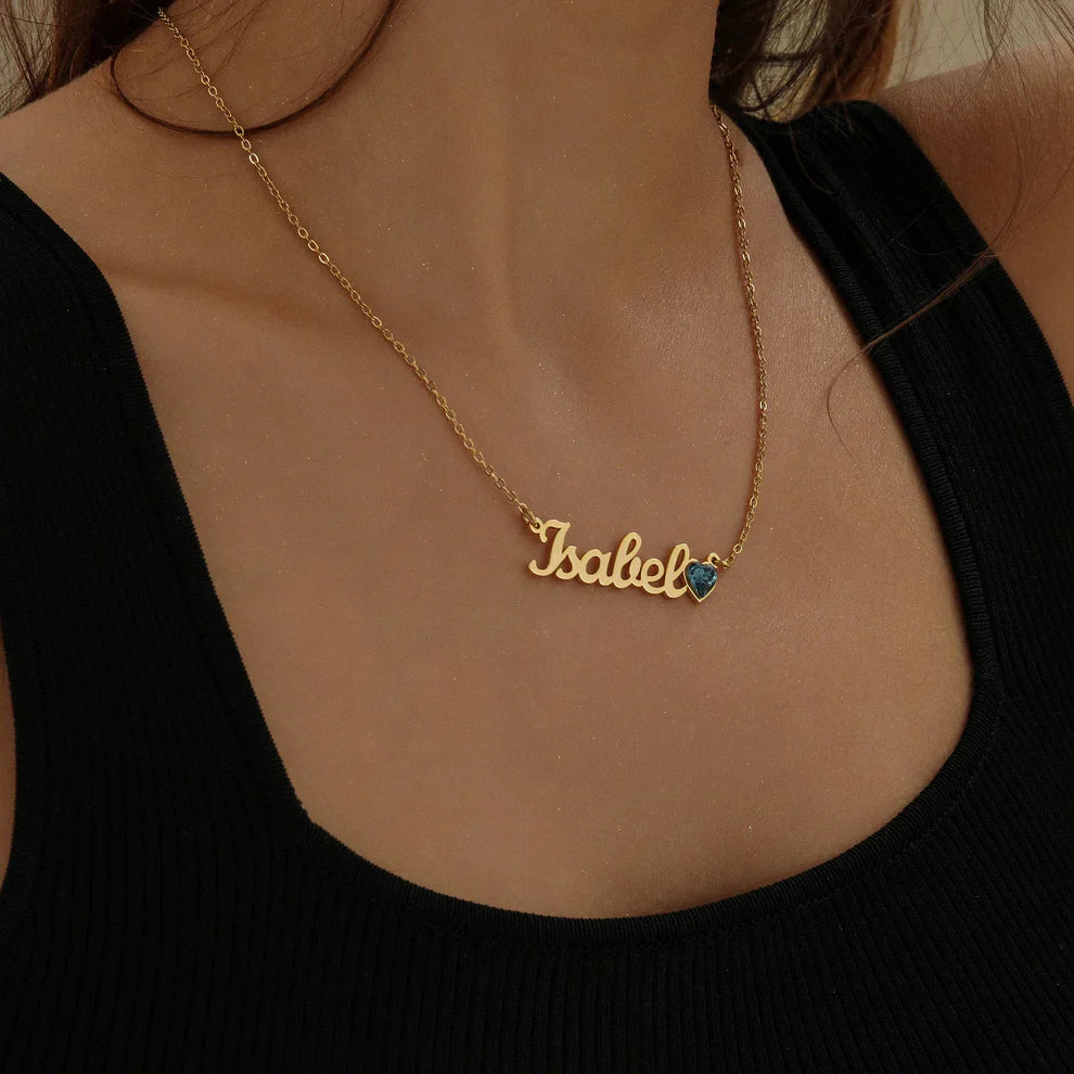 Birthstone Heart Name Necklace