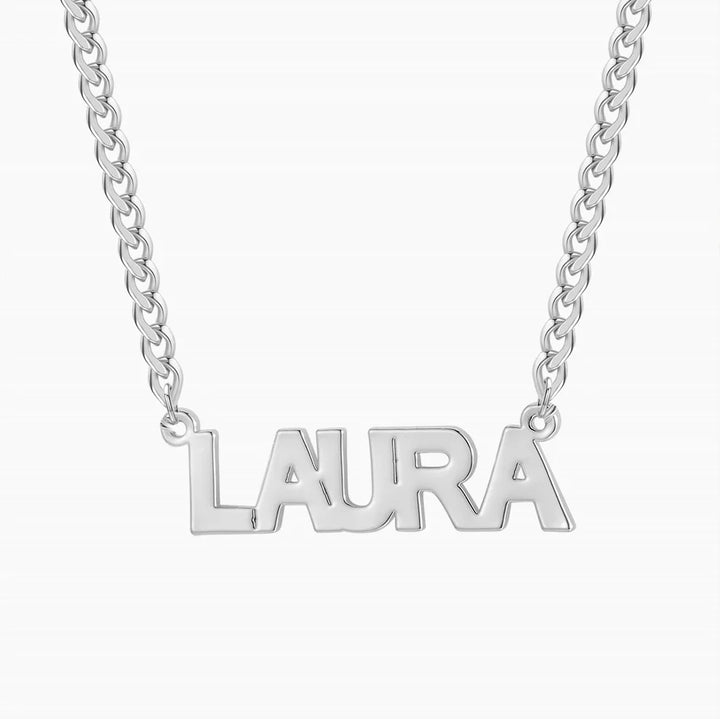 Block Letter Name Necklace on Cuban Chain