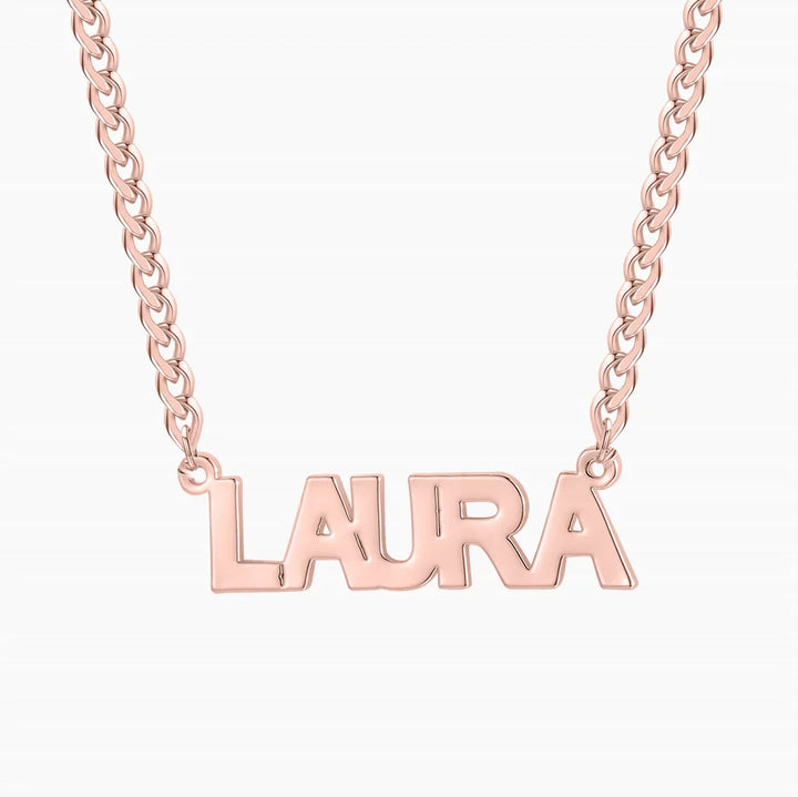 Block Letter Name Necklace on Cuban Chain
