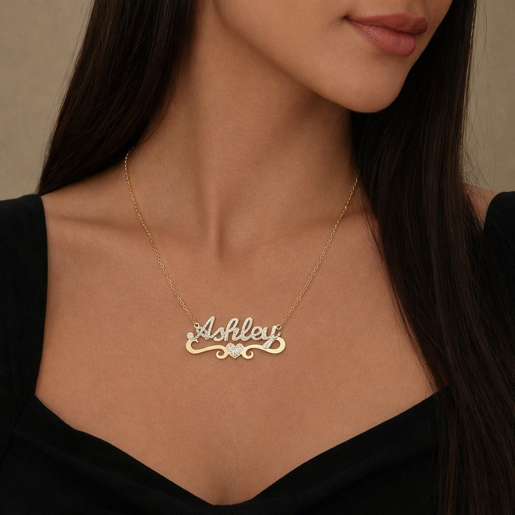 Iced Crystal Heart Name Necklace