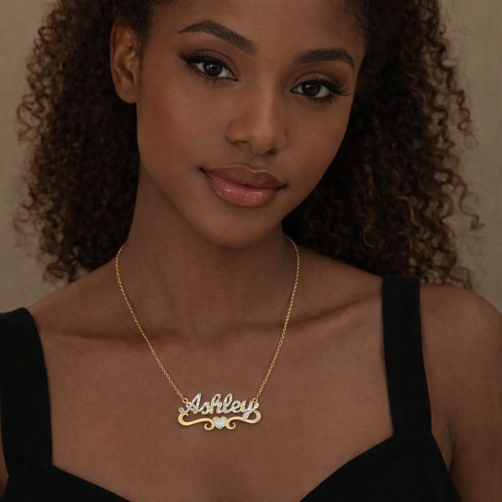 Iced Crystal Heart Name Necklace