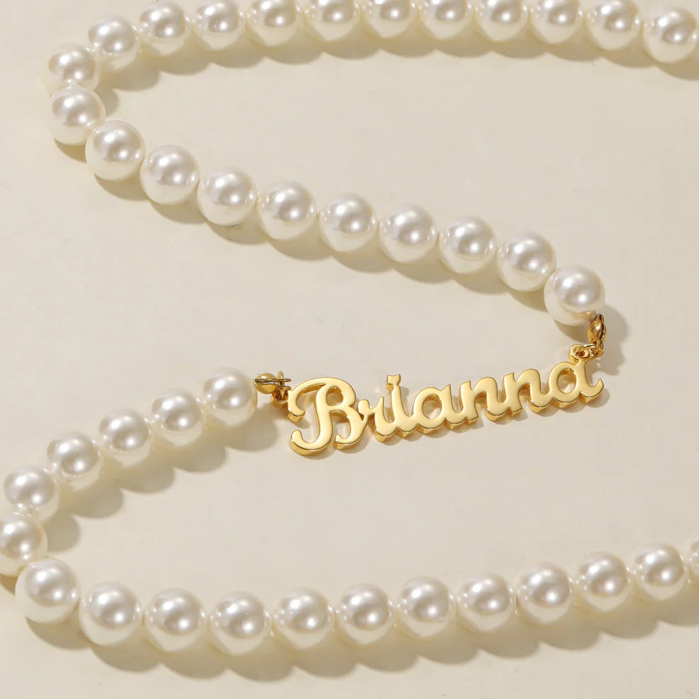 Custom Name Necklace with Pearl Chain