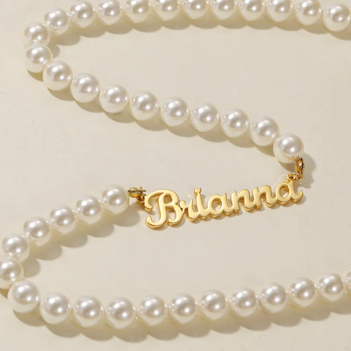 Custom Name Necklace with Pearl Chain