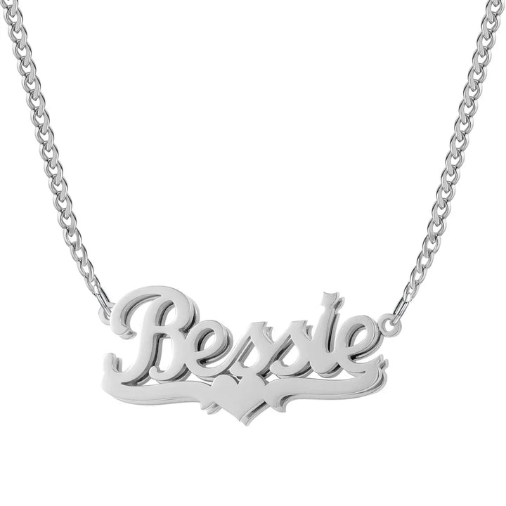 Double Plated Heart Name Necklace on Cuban Chain