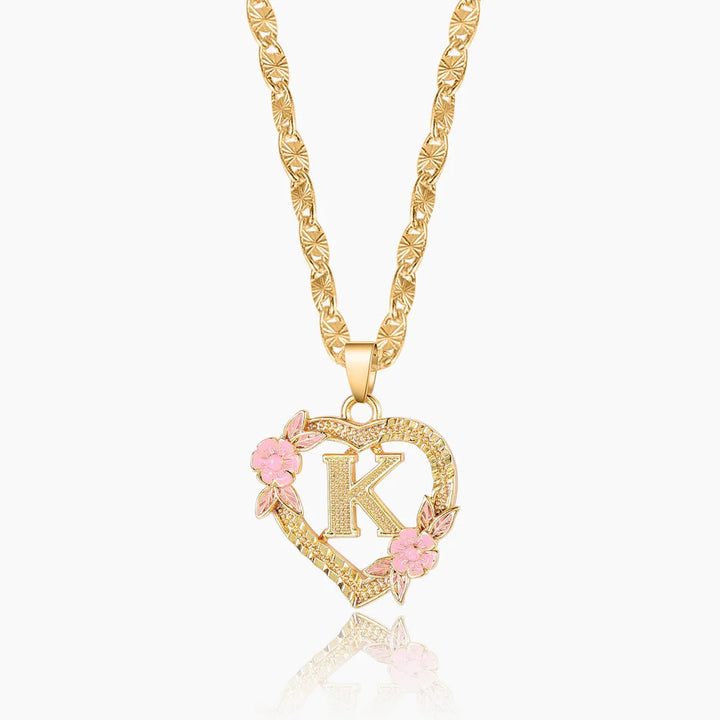 Floral Heart Initial Necklace