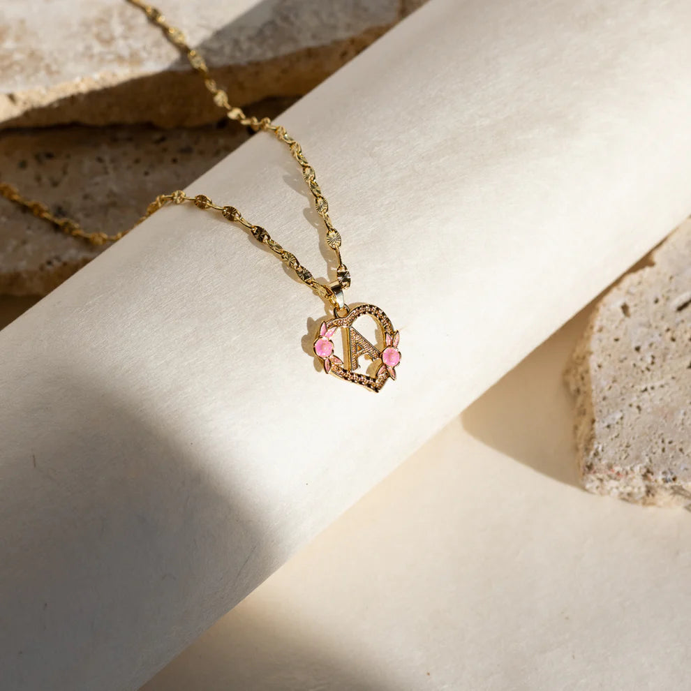 Floral Heart Initial Necklace