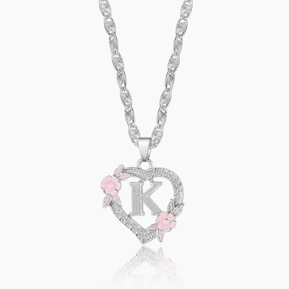Floral Heart Initial Necklace