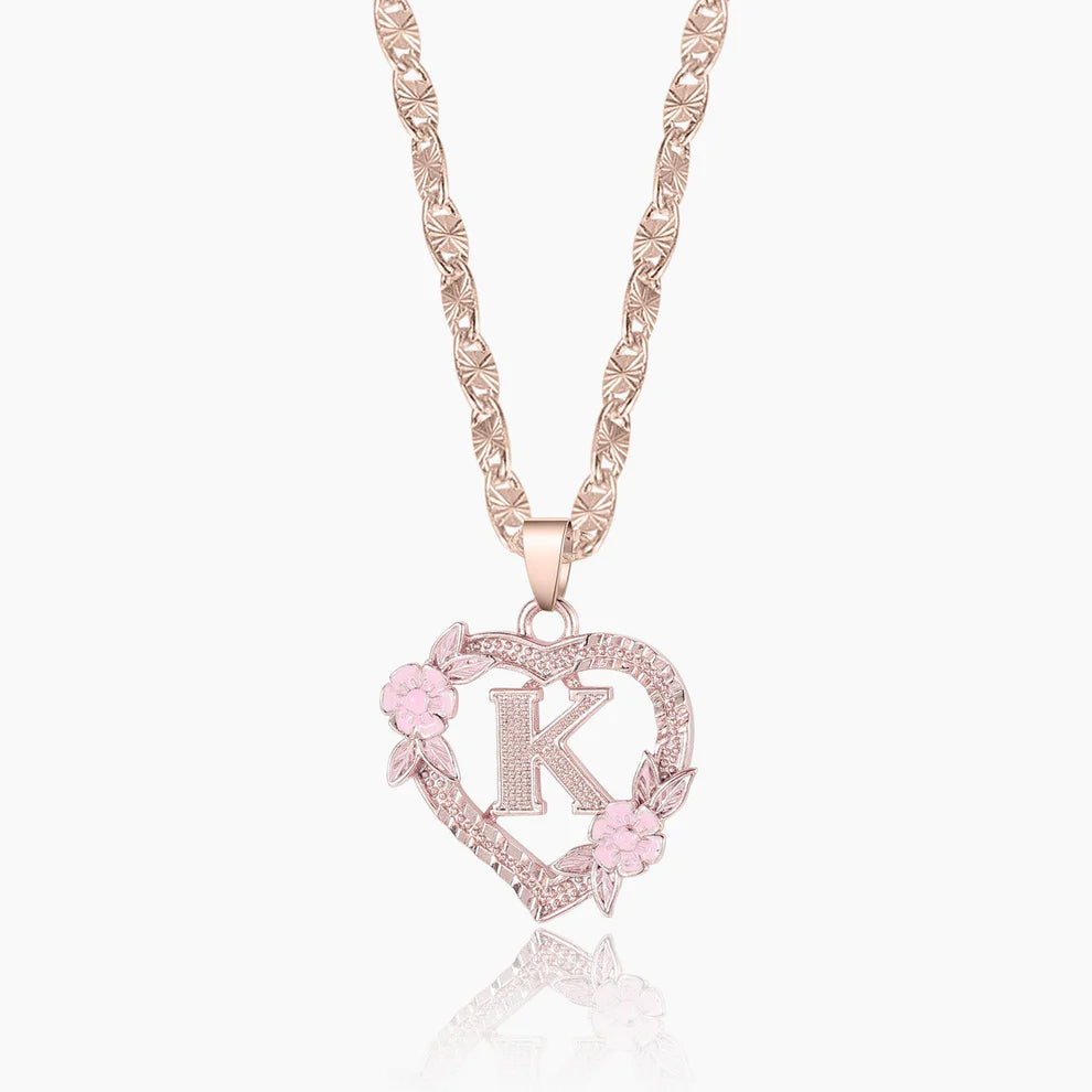 Floral Heart Initial Necklace