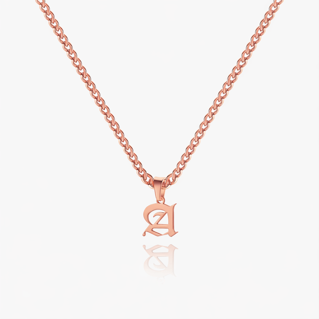 Gothic Initial Necklace with Cuban Chain