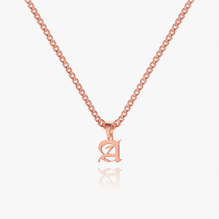 Gothic Initial Necklace with Cuban Chain