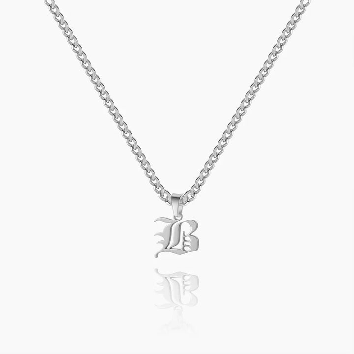 Gothic Initial Necklace with Cuban Chain