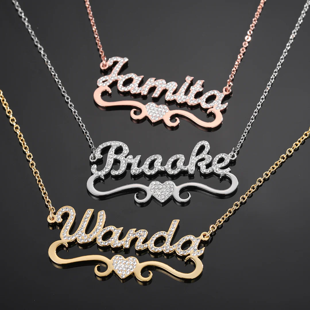 Iced Crystal Heart Name Necklace