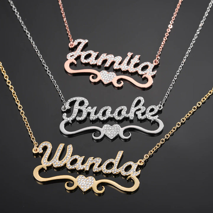 Iced Crystal Heart Name Necklace