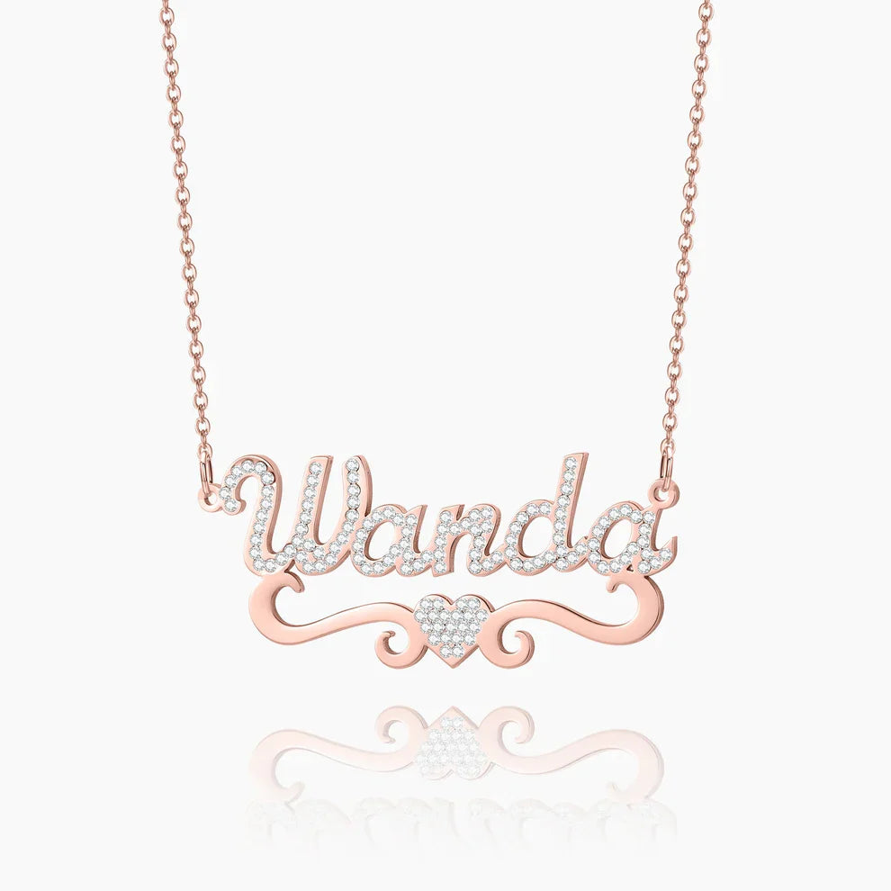 Iced Crystal Heart Name Necklace
