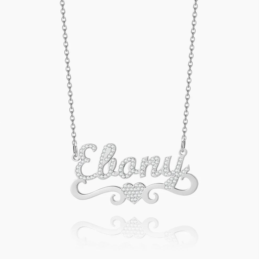 Iced Crystal Heart Name Necklace