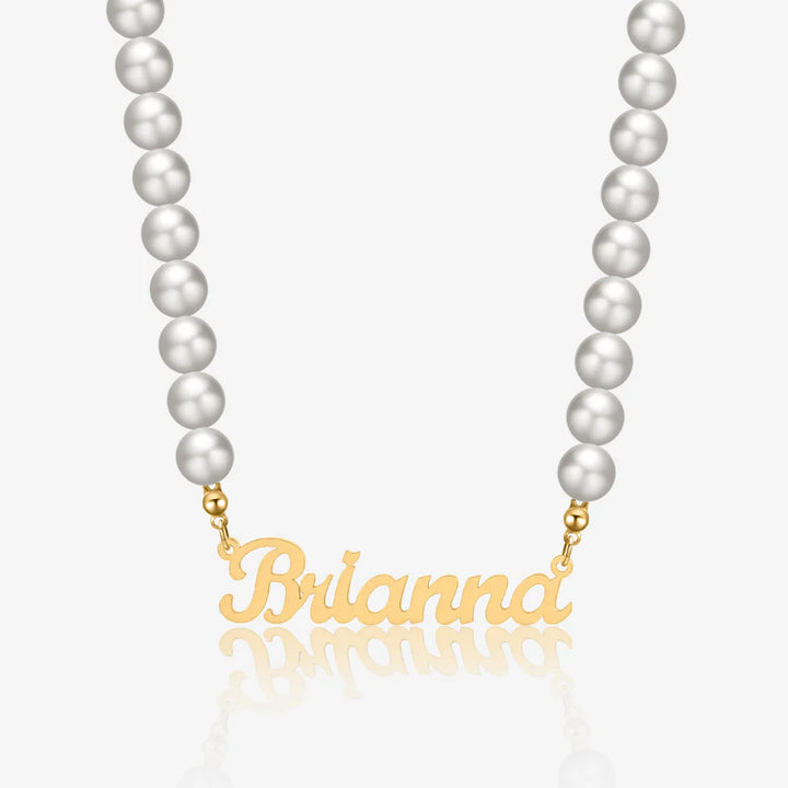Custom Name Necklace with Pearl Chain