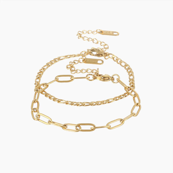 Paperclip Figaro Bracelet Stack Set