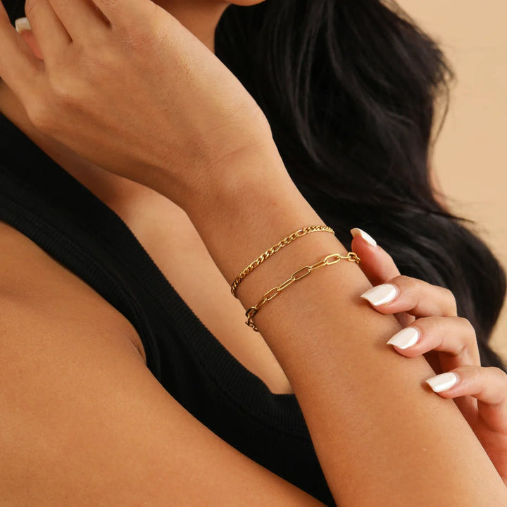 Paperclip Figaro Bracelet Stack Set