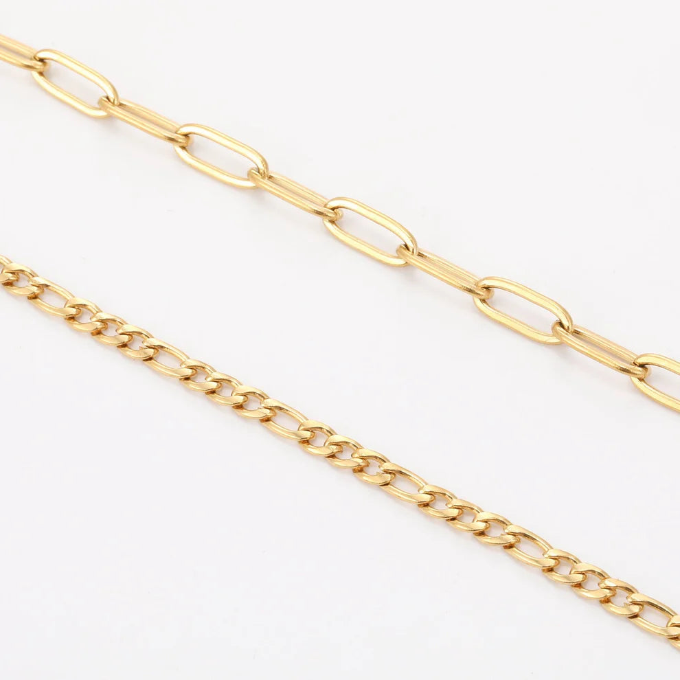 Paperclip Figaro Bracelet Stack Set
