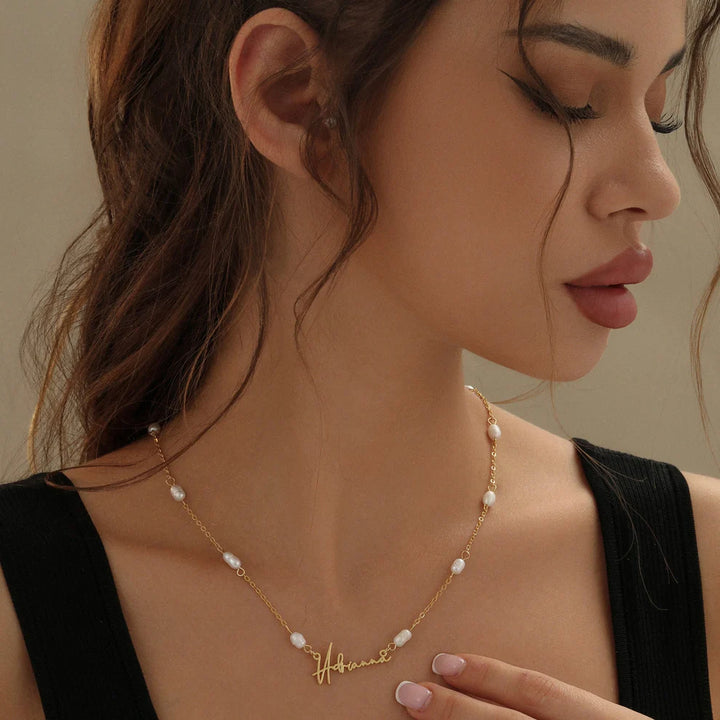 Custom Name Necklace with Pearl Accent Chain
