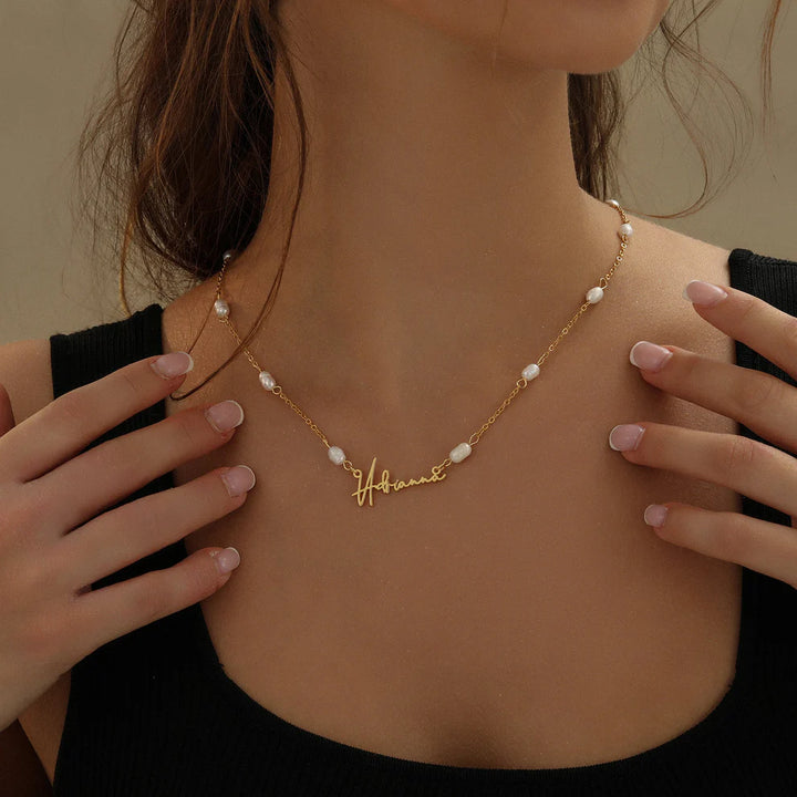 Custom Name Necklace with Pearl Accent Chain