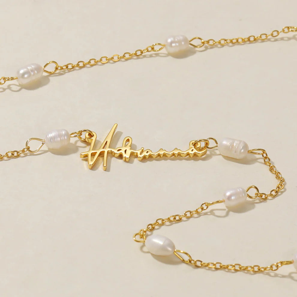 Custom Name Necklace with Pearl Accent Chain