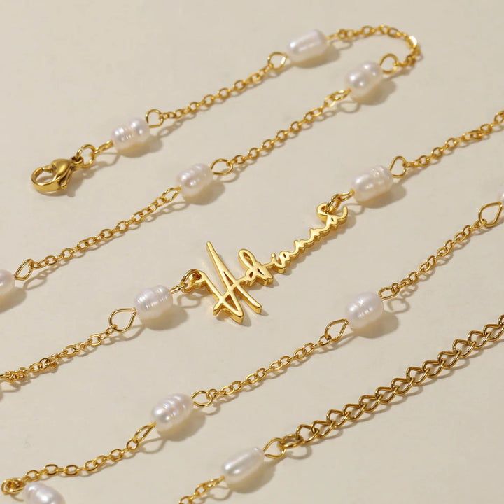 Custom Name Necklace with Pearl Accent Chain