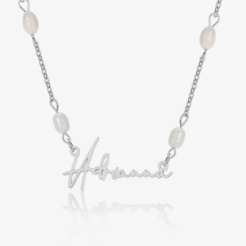 Custom Name Necklace with Pearl Accent Chain