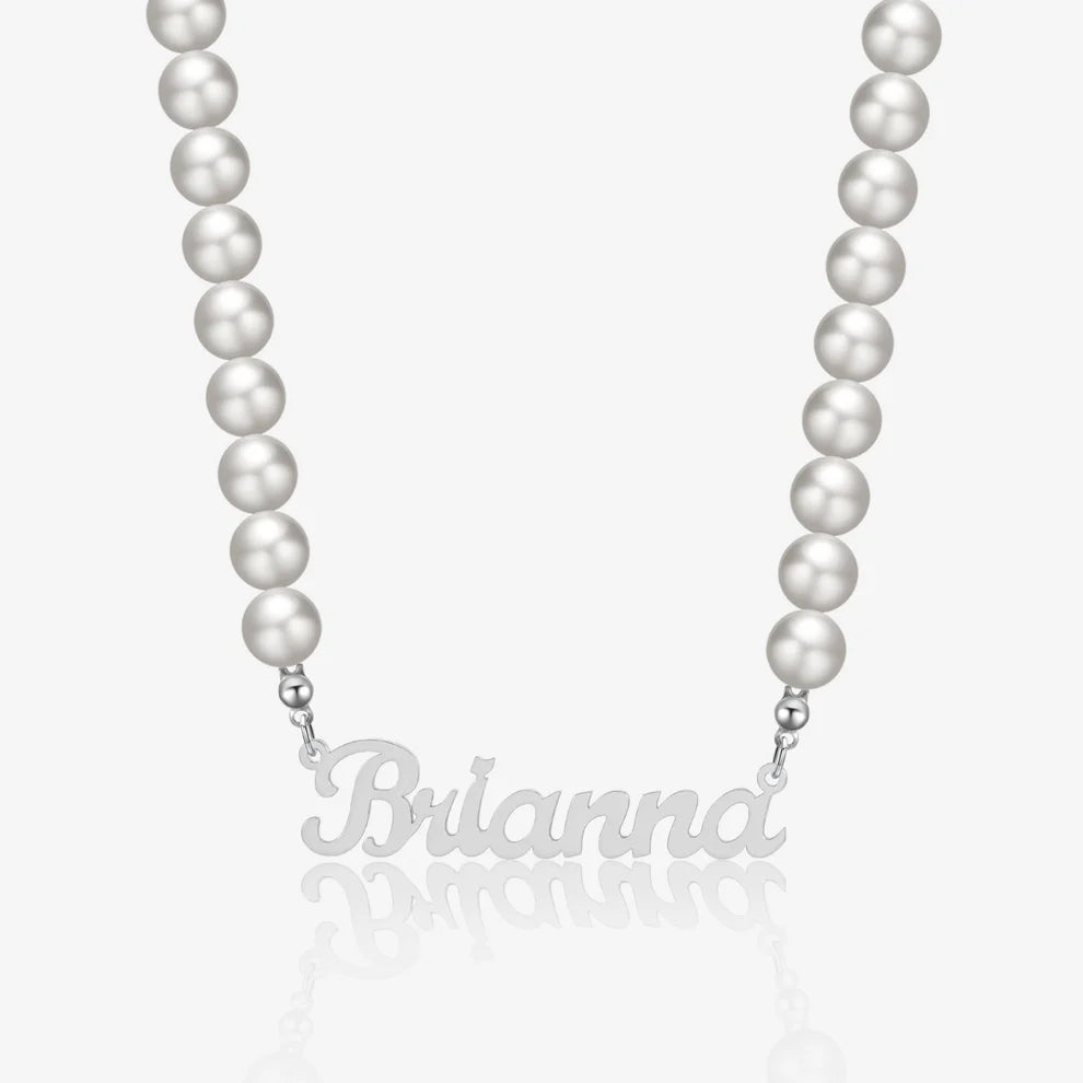 Custom Name Necklace with Pearl Chain