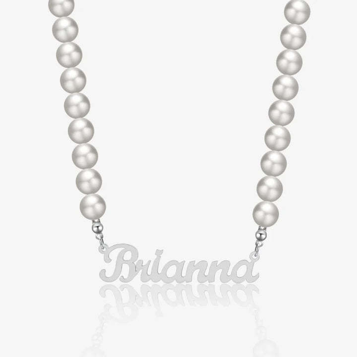 Custom Name Necklace with Pearl Chain